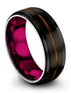 Man 8mm Copper Line Wedding Rings Black Guys Wedding Bands Tungsten Set of Ring - Charming Jewelers