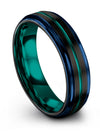 Mens 6mm Teal Line Anniversary Ring 6mm Black Tungsten Band for Woman Ring Sets - Charming Jewelers