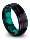 Men Anniversary Ring Step Flat Brushed Black Tungsten Carbide Black Rings - Charming Jewelers