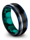 Man Plain Anniversary Ring Tungsten Black and Blue Bands Black Plated Black - Charming Jewelers
