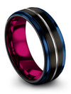 Tungsten His and Husband Wedding Ring Tungsten Bands for Men Step Flat Black - Charming Jewelers