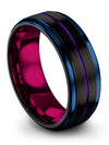 Wedding Rings Set Step Flat Tungsten Bands Engrave Black Jewelry for Ladies - Charming Jewelers