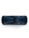 Black Men Wedding Ring Engraved Tungsten Blue Line Band Matching Parents Close - Charming Jewelers