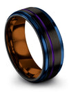 Man Anniversary Ring Matte Tungsten Bands Couples Set 8mm Purple Line Ring Wife - Charming Jewelers