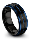 Black Blue Wedding Rings Set Engraving Tungsten Guy Ring Midi Band Set Black - Charming Jewelers