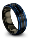 Guys Black and Blue Promise Ring Male Black Tungsten Wedding Ring 8mm Rings - Charming Jewelers