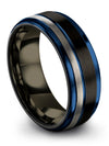 Minimalist Anniversary Band Woman 8mm Blue Line Tungsten Band for Lady Black - Charming Jewelers