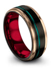 Black Teal Wedding Bands for Guy 8mm Tungsten Carbide Ring Solid Black Rings - Charming Jewelers