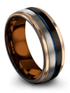 Guys 8mm 50th Wedding Rings Mens Rings Black Tungsten Black Center Line Finger - Charming Jewelers