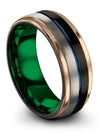 Woman&#39;s Solid Black Rings Tungsten Carbide Black and Blue Bands Black Unique - Charming Jewelers