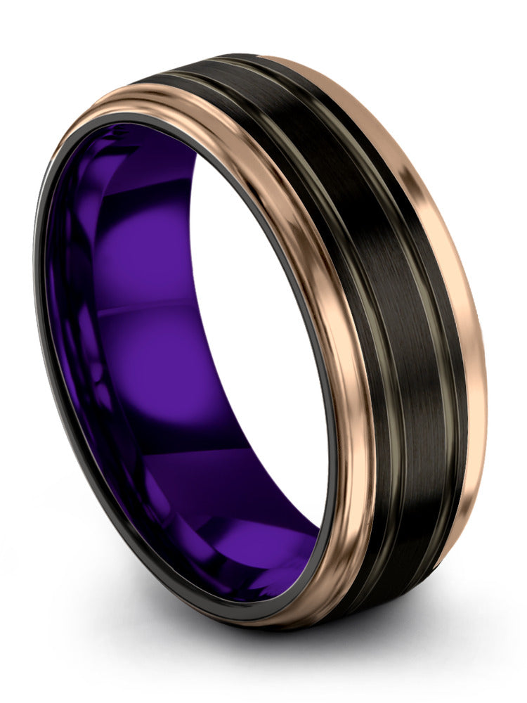 Carbide Anniversary Band Men Wedding Ring Black Tungsten