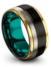 Guys Anniversary Band Set 10mm Tungsten Wedding Ring Black Plain Band - Charming Jewelers