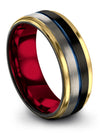 Mens Metal Promise Band Tungsten Bands Matte Black and Blue Band Male 8mm Men - Charming Jewelers