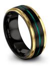 Matching Black Teal Promise Rings Male Wedding Ring Tungsten His and Husband - Charming Jewelers