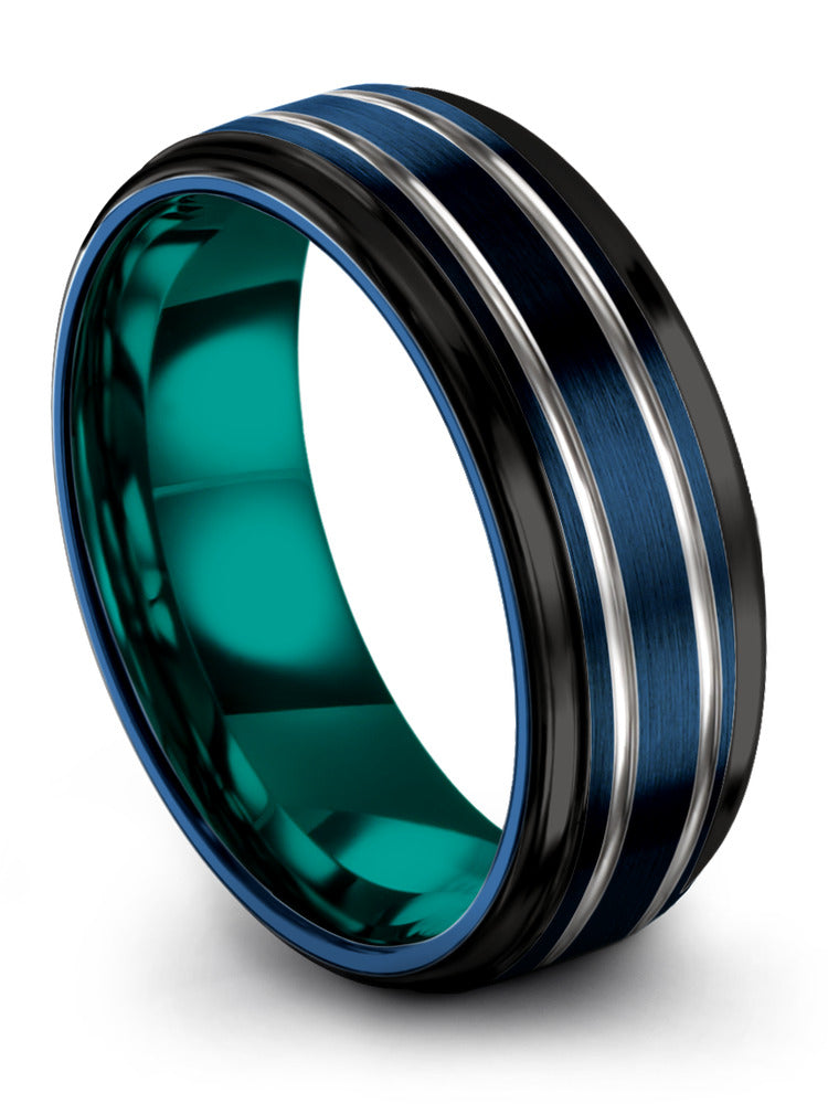 8mm Blue Wedding Rings Tungsten Engagement Men's Band