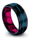 Brushed Blue Tungsten Female Promise Band 8mm Black Line Bands Tungsten - Charming Jewelers