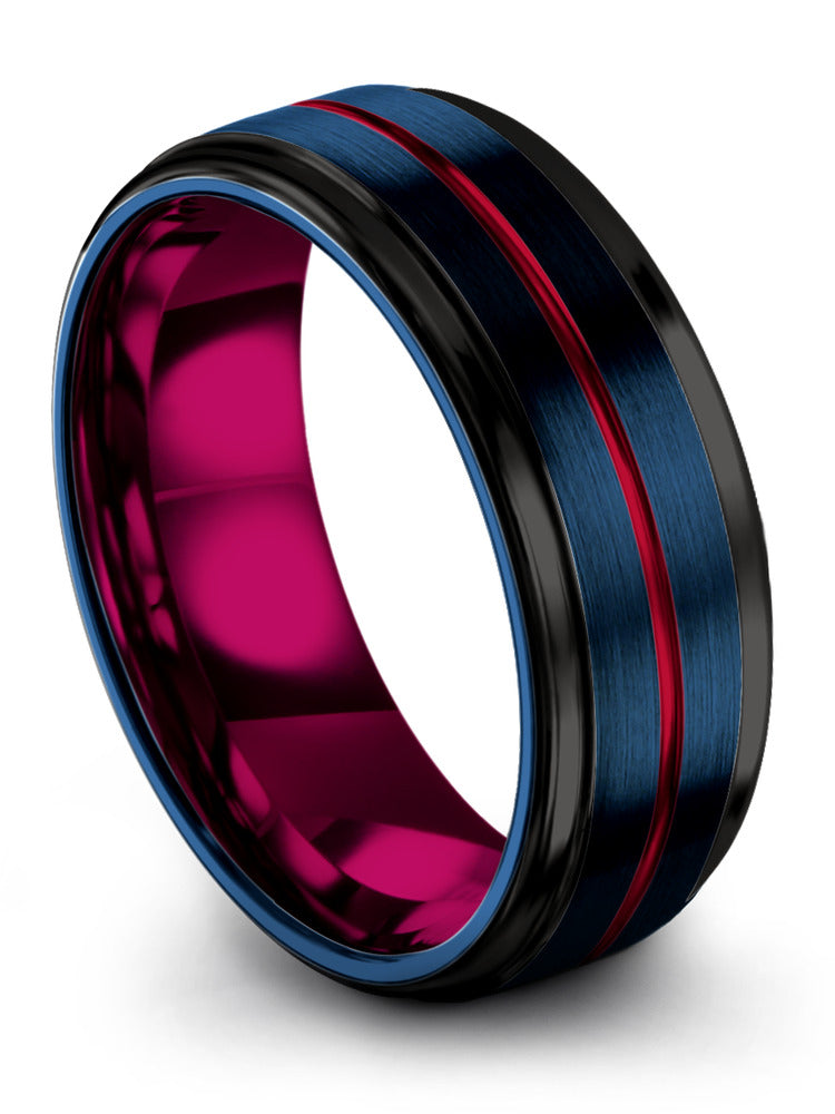Blue and Red Wedding Bands Luxury Tungsten Bands Jewelry