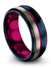 Couples Wedding Band Sets Mens Tungsten Wedding Bands Gunmetal Line Blue Step - Charming Jewelers
