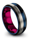 Brushed Wedding Ring Polished Tungsten Band for Woman Blue Grey Step Flat Bands - Charming Jewelers