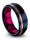 Guy Blue Plain Promise Ring Tungsten Band Bands for Men Simple Blue Rings - Charming Jewelers