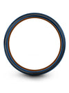 Step Flat Wedding Band Tungsten Blue and Blue Rings for Men Simple Cute Ring - Charming Jewelers