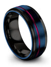 8mm Blue Wedding Band Man Brushed Blue Tungsten Bands Wife and Fiance Jewelry - Charming Jewelers