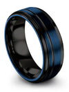 Step Flat Wedding Rings Tungsten Engagement Band Set Couples Engraved Ring Blue - Charming Jewelers