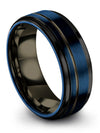 Woman Wedding Band 8mm Brushed Blue Tungsten Guys Wedding Band Couples Promise - Charming Jewelers