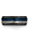 Male Striped Wedding Rings Blue Tungsten Bands for Man Brushed Blue Bands - Charming Jewelers