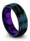 Woman&#39;s Tungsten Wedding Bands Green Line Blue Bands Tungsten Band for Men - Charming Jewelers