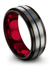 Womans Grey Wedding Bands 8mm Tungsten Ring for Man Grey Blue and Blue Rings - Charming Jewelers