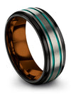 Grey 8mm Wedding Rings Tungsten Ring for Men Grey Teal Marriage Band - Charming Jewelers