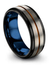 Grey Wedding Sets 8mm Copper Line Tungsten Ring for Men&#39;s Grey Rings - Charming Jewelers