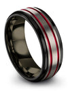 Guys 8mm Black Line Wedding Bands Tungsten Ring Men&#39;s Grey Her Bands Unique - Charming Jewelers