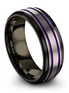 Woman Grey Anniversary Band Set Tungsten Purple Line Ring