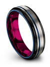 Ladies Wedding Band Engravable Tungsten Grey Wedding Rings 6mm Blue Line Rings - Charming Jewelers