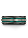 8mm Teal Line Wedding Rings Lady Tungsten Wedding Band Grey Unique Rings - Charming Jewelers
