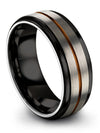 Man Wedding Rings Grey and Copper Plain Tungsten Band Grey Plated Engagement - Charming Jewelers