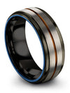 Mens 8mm Grey Wedding Ring Tungsten Step Flat Band Ring Sets for Couple - Charming Jewelers