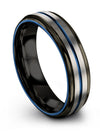 Simple Wedding Bands Set for Fiance and Husband 6mm Blue Line Tungsten Ring - Charming Jewelers