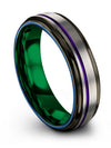 Grey Plated Wedding Set 6mm Purple Line Tungsten Bands for Male Couples - Charming Jewelers