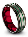 Guy Green Line Wedding Bands Tungsten Bands Brushed Wife and Boyfriend - Charming Jewelers