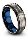 Men&#39;s Wedding Ring Step Flat Brushed Grey Tungsten Matching Bands Grey Rings - Charming Jewelers