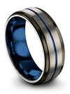 Ladies Wedding Band Engravable Tungsten Grey Wedding Rings 8mm Blue Line Rings - Charming Jewelers