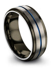 Woman Grey Anniversary Ring Set 8mm Blue Line Tungsten Rings Couple Band Set - Charming Jewelers
