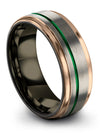 Personalized Male Wedding Rings Simple Tungsten Ring Grey over Green Band - Charming Jewelers