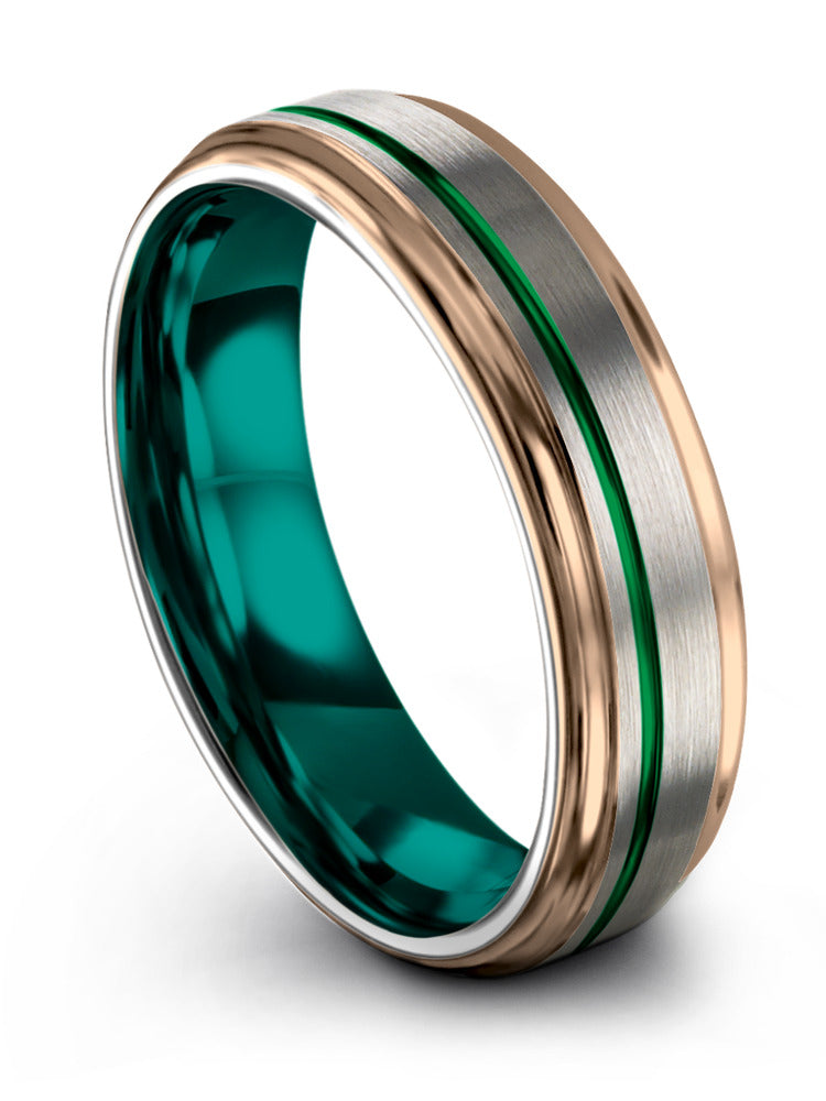 6mm Green Line Tungsten Matching Wedding Ring for Couples