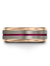 Lady 8mm Fucshia Line Tungsten Carbide Grey Ring Men&#39;s Grey Plated Bands - Charming Jewelers