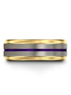 Woman Grey Wedding Ring Set Tungsten Band for Guys Purple Line Promise Rings - Charming Jewelers