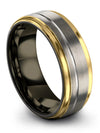 Step Flat Wedding Bands Tungsten Band 8mm Man Wife and Fiance Band Grey Small - Charming Jewelers